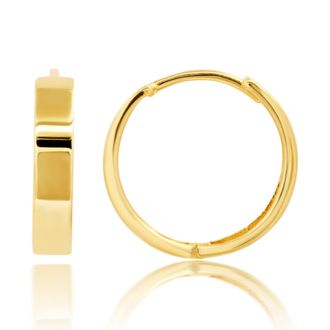 MAX + STONE 14K Yellow Gold 14mm Flat Style Huggie Hoop Earrings with Hidden Post Hinged Closure