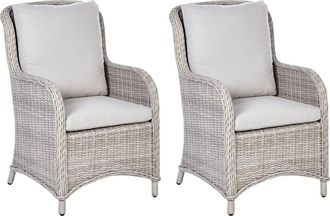 Beliani Conjunto de 2 sillones de jard&iacute;n Rat&aacute;n sint&eacute;tico Beige