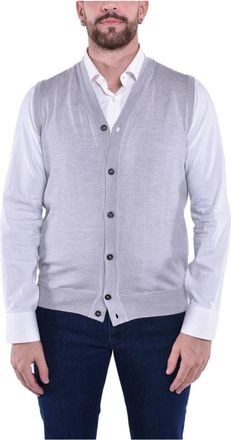 KANGRA Truien & Vesten, Heren, Grijs, M, Wol, Mouwloos wollen vest met knopen