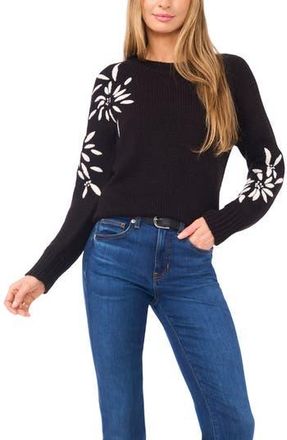 Halogen Embroidered Floral Sweater in Rich Black at Nordstrom Rack, Size X-Small