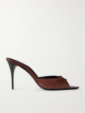 Saint Laurent Mule In Pelle Arricciata Con Decorazione Babylone - Marrone