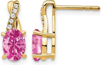 Diamond2Deal 10k Yellow Gold Created Pink Sapphire and Diamond Earrings