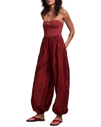 Mint Velvet Bandeau Balloon Jumpsuit in Burgundy at Nordstrom, Size X-Small