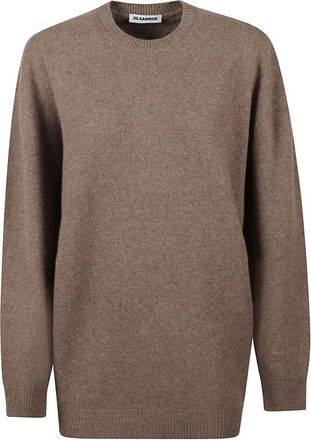 Jil Sander Oversize LS CN Jumper - Dames - Ronde hals truien - Bruin - M - Truien & Vesten
