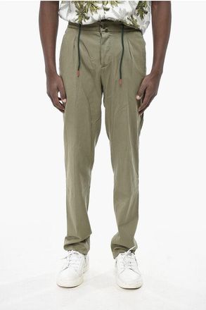 Kiton Single-Pleat Cotton-Blend Trousers with Elastic Waist size 50