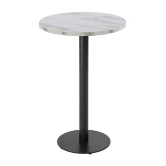 Oviala Table alta redonda 60 cm pie negro y revestimiento m&aacute;rmol blanco