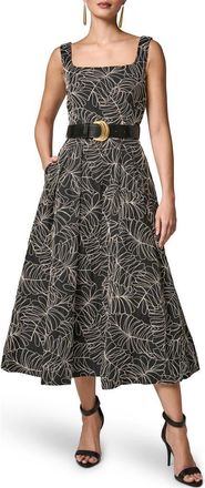 DKNY Leaf Embroidery Sleeveless A-Line Dress in Black/Light Canvas at Nordstrom, Size 10