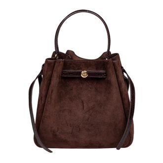 Tory Burch Tassen, Dames, Bruin, ONE Size, Leer, Romy Suede Bucket Bag