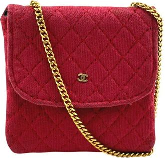 Chanel Matelasse Red Color Cotton Pouch (Pre-Owned)