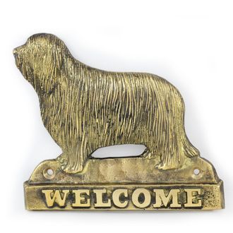 OEM Collie Barbudo, Collie De Las Tierras Altas: Cartel Para Puerta Con Un Perro, Placa De Bienvenida De Lat&oacute;n, Cartel Exclusivo Con La Palabra Bienvenido