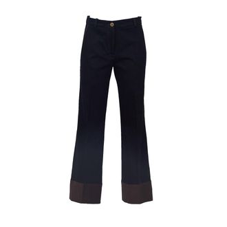 Ql2 Quelledue Wide Leg Pants with Contrast Cuffs and Golden Button Details