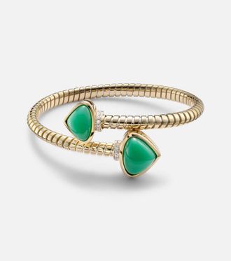 Marina B Trisolina Bypass 18kt gold cuff bracelet with diamonds and chrysoprase