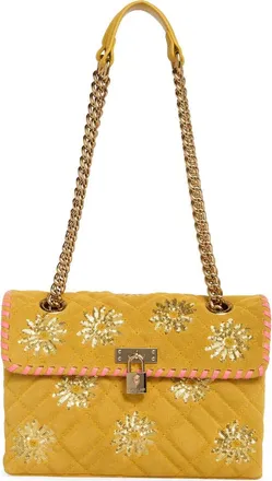 Kurt Geiger Brixton Sequin Flower Suede Shoulder Bag in Dark Yellow at Nordstrom Rack