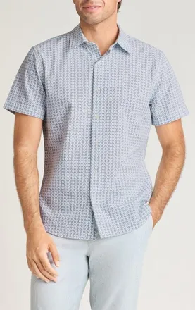 Bonobos Riviera Slim Fit Print Seersucker Short Sleeve Shirt in White Tile Seersucker at Nordstrom, Size Xx-Large