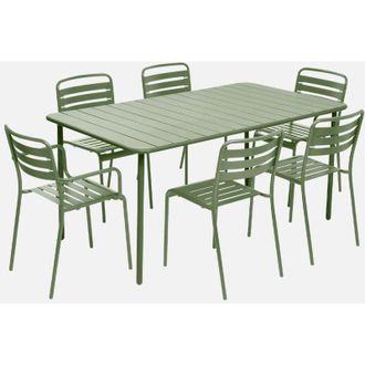 Sweeek Tavolo da giardino in metallo, 2 poltrone e 4 sedie