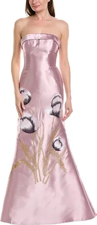 Rene Ruiz Strapless Draped Bodice Floral Gown