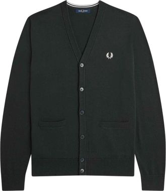 Fred Perry Gebreid vest met V-hals - Heren - Vesten - Groen - XL - Katoen - Truien & Vesten