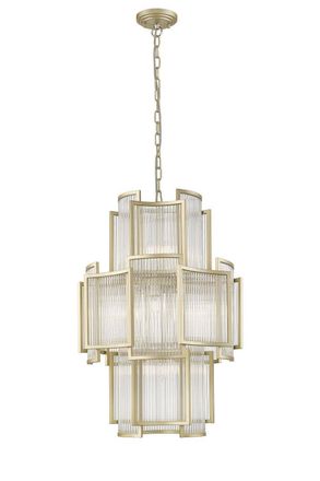 Netlighting Antigua 11 Light Gold Crystal Pendant Ceiling Light in Clear
