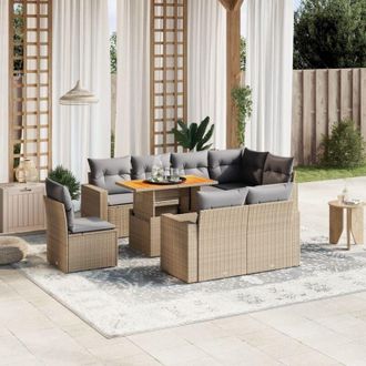 vidaXL Set De Sof&aacute;s De Jard&iacute;n 9 Pzas Con Cojines Rat&aacute;n Sint&eacute;tico Beige Vidaxl