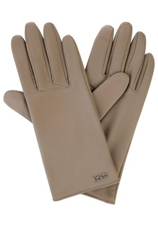 HUGO BOSS Lederhandschuhe BOSS Gueen ME, Damen, Gr. 8,5, open braun 247, Leder, Handschuhe Lederhandschuhe, mit Touch Tech Fingertips