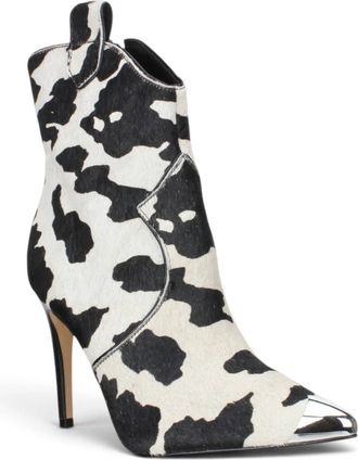 Carrano Womens Amelia Western Designer Boot With Calf Hair In White/black