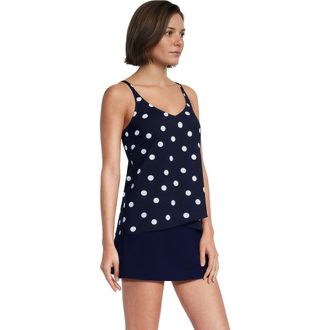 Lands End D-Cup Chlorine Resistant V-Neck Tulip Hem Tankini Swimsuit Top with Adjustable Straps in Deep Sea Navy Polka Dot at Nordstrom, Size X-Large