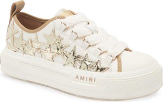Amiri Stars Court Low Top Platform Sneaker in White/Gold/Brown at Nordstrom, Size 10Us
