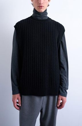 Topman Cable Stitch Sweater Vest in Black at Nordstrom, Size Xx-Large