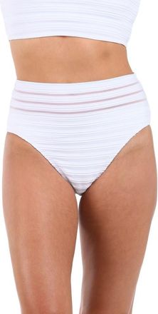 La Blanca Fluid Lines High Waist Bikini Bottoms in White at Nordstrom Rack, Size 16