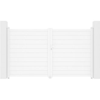 Vente-Unique Cancello elettrico a battente L305 x H181 cm Alluminio pieno Bianco - NAZARIO