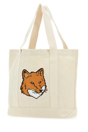 Maison Kitsun&eacute; Womens Ivory Canvas Fox Head Shopping Bag Ecru Exterior = Cotton Borse A Mano