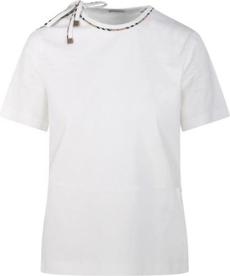 Burberry Frankie Strik T-shirt - Dames - T-shirts - Wit - S - Katoen - Tops