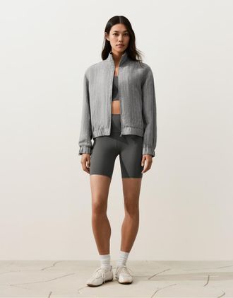 Oysho Giacca accollata grigia gessata 100% lino-Grigio