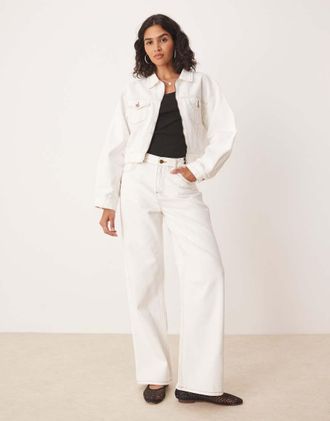 SNDYS Jeans dritti a vita alta bianchi con cuciture a contrasto in coordinato-Bianco