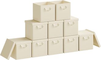 Woltu 10 Cajas De Tela Apilables De 20 Litros Con Tapas, Color Crema - Woltu