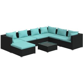vidaXL 8 Pcs Garden Lounge Set Con Vime Pe Negro