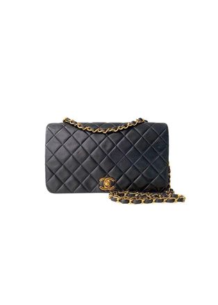 Chanel Vintage Black Leather Quilted Single Flap Bag