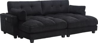 STILVORA Sill&oacute;n Lounge Con Reposacabezas Ajustable, Portavasos, Bolsillo Lateral Y Usb, En Pana Negra