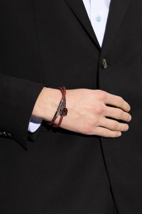 Ferragamo Leather Bracelet, Mens, Burgundy