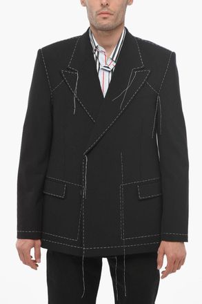 Off-white Blazer Doppiopetto in Misto Lana con Cuciture a Vista Off-White