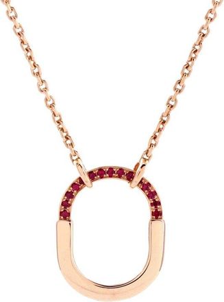 Tiffany & Co. Tiffany & Co 18K Rose Gold Lock Motif Pendant Necklace 18K Rose Gold With Pink Sapphires Small (Authentic Pre-Loved)
