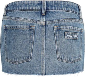 Miu Miu Womens Denim Mini Skirt With Frayed Hem Blue Cotton
