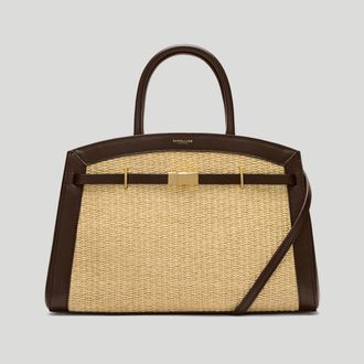 DeMellier The Midi Hudson in Warm Raffia & Mocha Smooth Leather Crossbody bag