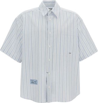 Wooyoungmi Light Blue Striped Cotton Short-Sleeve Shirt
