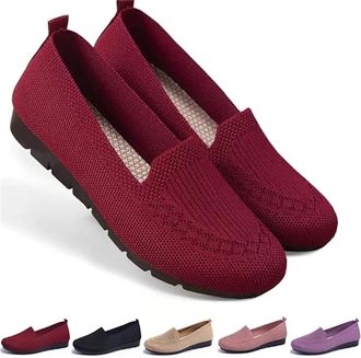 Generic Womens Orthopedic Knit Comfort Loafers - Slip-Resistant Walking Shoes, Lightweight Soft Sole Mesh Support Shoes (Red,36)
