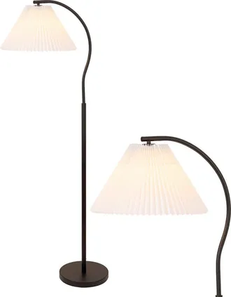 Jonathan Y Designs Devon Modern Glam Metal Arc LED Floor Lamp with Pleated Shade in Black at Nordstrom