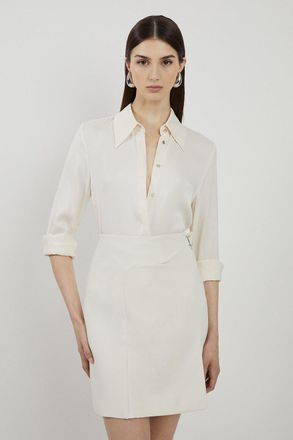 Karen Millen Womens Tailored Buckle Detail Pleated Mini Skirt - White - Size 14 UK