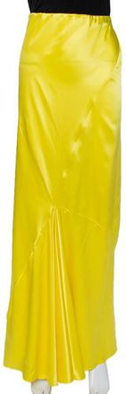 Roberto Cavalli Yellow Silk Satin Flared Maxi Skirt