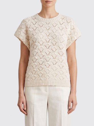 Fabiana Filippi Maglia girocollo in cotone a maniche corte con bordi a costine