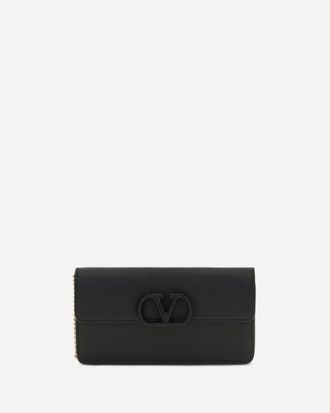 Valentino Garavani Portafogli con catena VLogo Signature in vitello granato Woman UNI